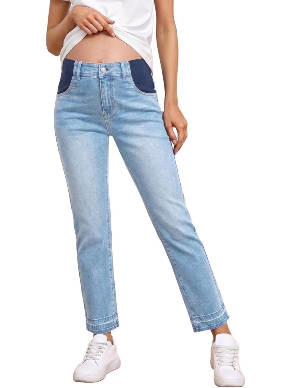 High Waisted Straight Leg Ankle Jeans for Women | Maternity Pants, Comfortable